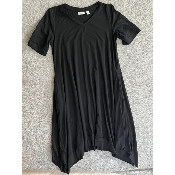 Logo Lori Goldstein Knee Dress Medium Shark Bite Jersey Black Lagenlook Beach - Picture 16 of 16